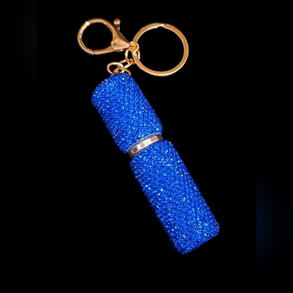 Blue Rhinestone Refillable Atomizer Bag Charm / Keychain